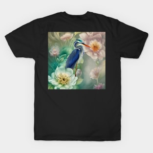 The Elegant Crane with Flowers T-Shirt